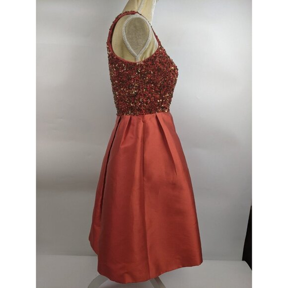 Theia Sequin Top Cocktail Fit & Flare Party Dress Silk Size 2 - Picture 6 of 12